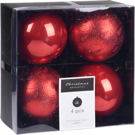 12x Kerstboomversiering luxe kunststof kerstballen rood 10 cm