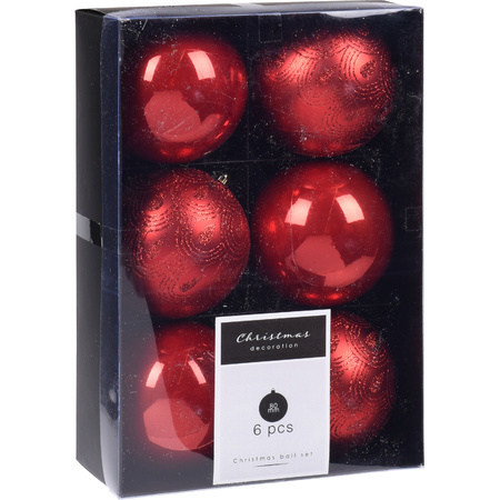 12x Christmas tree decoration luxury plastic baubles red 8 cm
