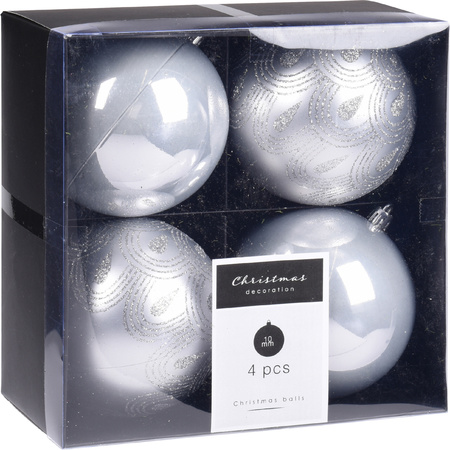 12x Kerstboomversiering luxe kunststof kerstballen zilver 10 cm