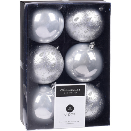 12x Kerstboomversiering luxe kunststof kerstballen zilver 8 cm