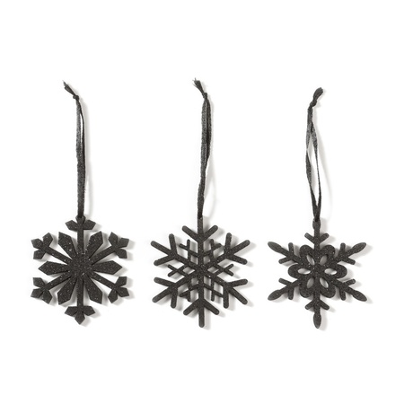 12x Christmas tree decoration black snowflake 7,5 cm