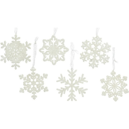 12x Kersthangers/kerstornamenten witte sneeuwvlokken 10 cm