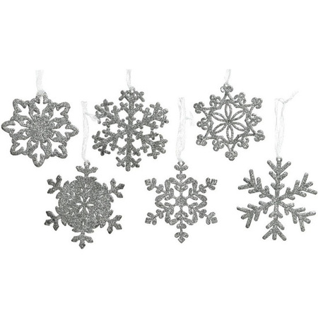 12x Kersthangers/kerstornamenten zilveren sneeuwvlokken 10 cm