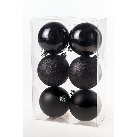 12x Kerstversiering zwarte kerstballen van kunststof 8 cm