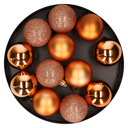 12x Copper Christmas baubles 6 cm plastic matte/shiny