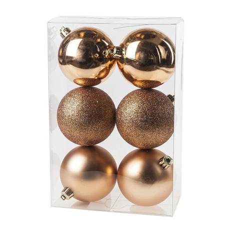 12x Koperkleurige kerstballen 8 cm kunststof mat/glans