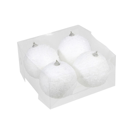 12x Kunststof kerstballen met sneeuw effect wit 10 cm