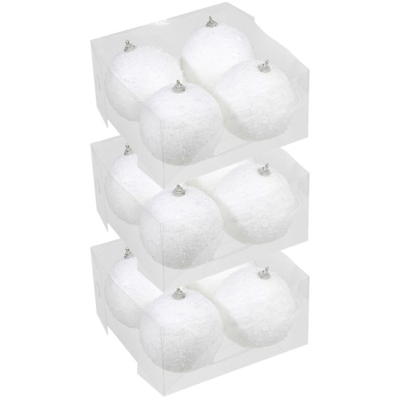 12x Kunststof kerstballen met sneeuw effect wit 10 cm