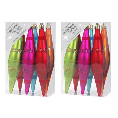 12x Plastic christmas hangers/balls cones colored 15 cm