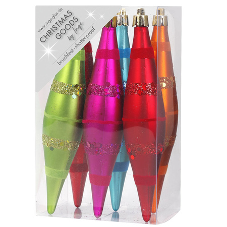 12x Plastic christmas hangers/balls cones colored 15 cm
