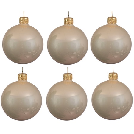 12x Light pearl/champagne glass Christmas baubles 6 cm shiny