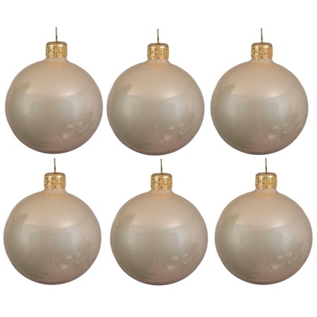 12x Light pearl/champagne glass Christmas baubles 8 cm shiny