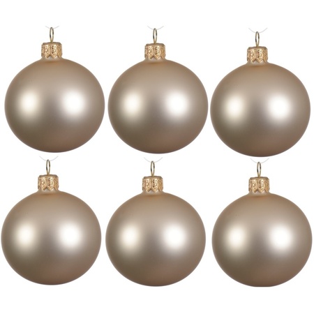 12x Light pearl/champagne glass Christmas baubles 8 cm matte