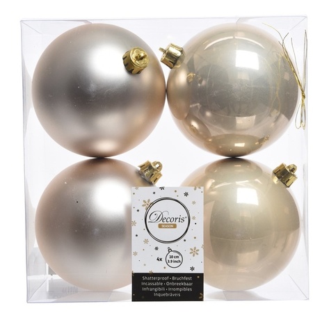 12x Light pearl/champagne Christmas baubles 10 cm plastic matte/