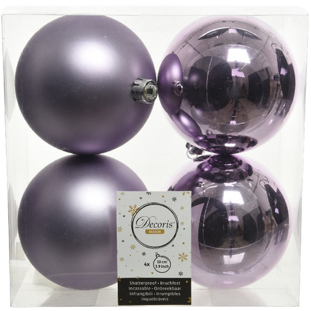 12x Lilac purple Christmas baubles 10 cm plastic matte/shiny