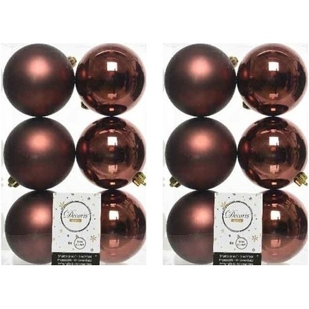 12x Mahonie bruine kerstballen 8 cm kunststof mat/glans