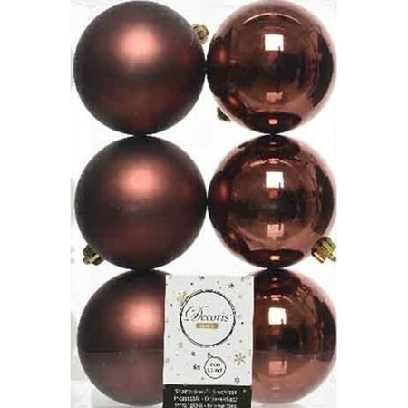12x Mahonie bruine kerstballen 8 cm kunststof mat/glans