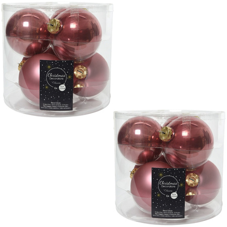 12x Oud roze glazen kerstballen 8 cm glans en mat