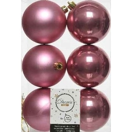 12x Oud roze kerstballen 8 cm kunststof mat/glans