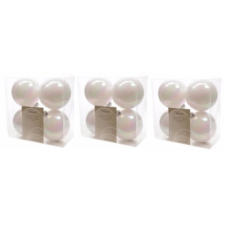 12x Pearl white Christmas baubles 10 cm plastic matte/shiny