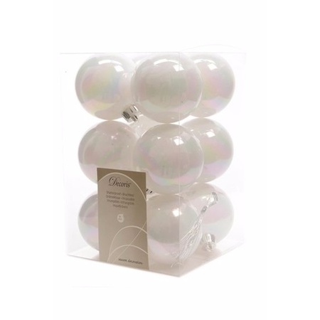 12x Pearl white Christmas baubles 6 cm plastic shiny