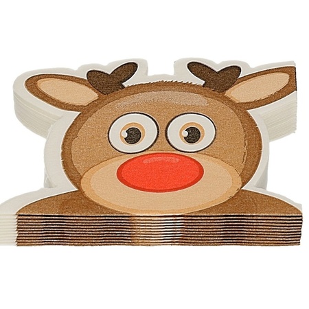 12x Reindeer shape Christmas napkins 33 x 33 cm