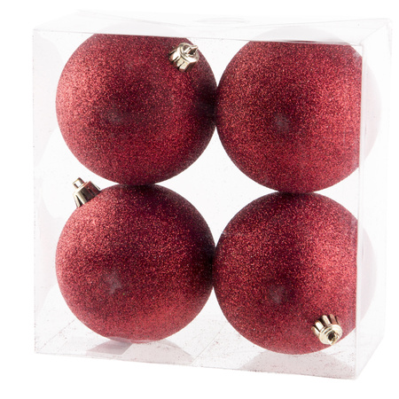 12x Red glitter Christmas baubles 10 cm plastic