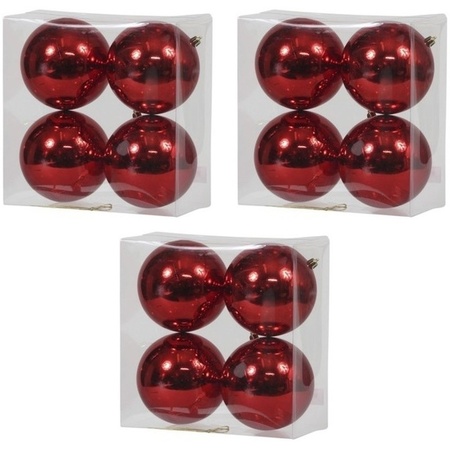 12x Rode kerstballen 12 cm kunststof glans