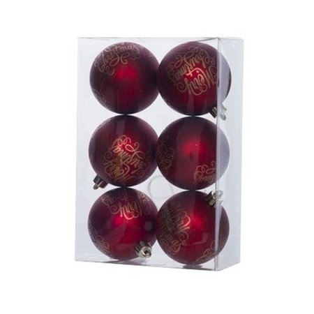 12x Red Merry Christmas Christmas baubles 6 cm plastic