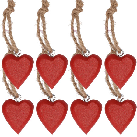 12x Red heart on straw 5 cm