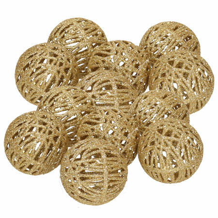 12x Rotan kerstballen goud met glitters 5 cm kerstboomversiering