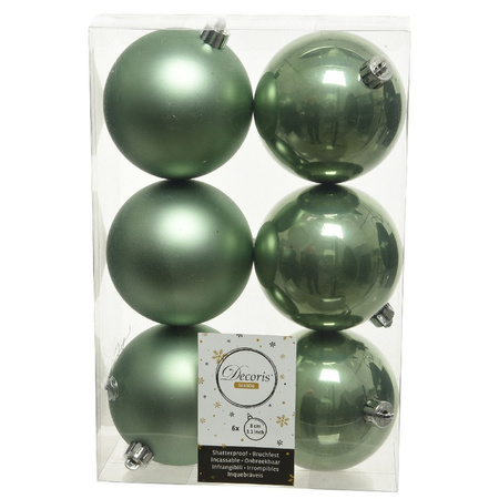 12x Salie groene kerstballen 8 cm kunststof mat/glans