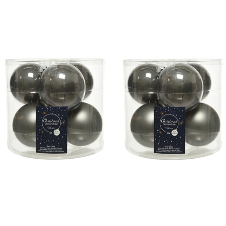 12x stuks glazen kerstballen antraciet (warm grey) 8 cm mat/glans