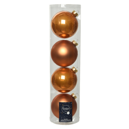 12x stuks glazen kerstballen cognac bruin (amber) 10 cm mat/glans