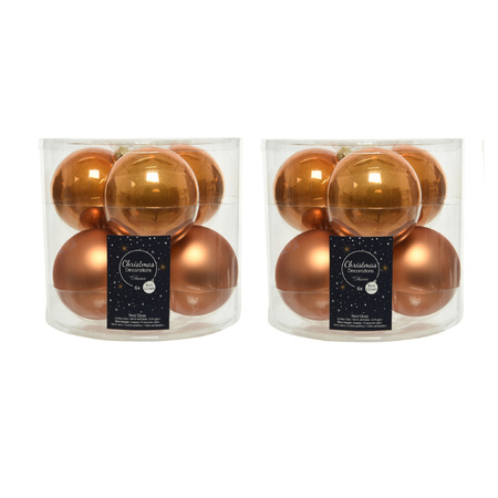 12x stuks glazen kerstballen cognac bruin (amber) 8 cm mat/glans