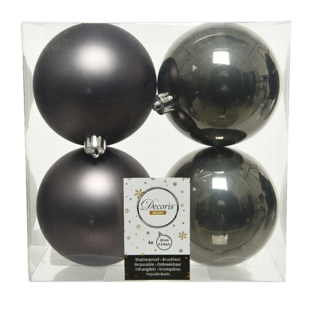 12x stuks kunststof kerstballen antraciet (warm grey) 10 cm glans/mat