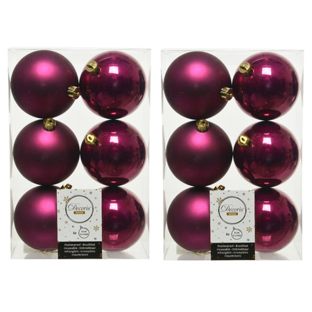 12x stuks kunststof kerstballen framboos roze (magnolia) 8 cm glans/mat