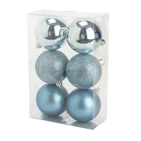 12x stuks kunststof kerstballen ijsblauw 8 cm mat/glans/glitter