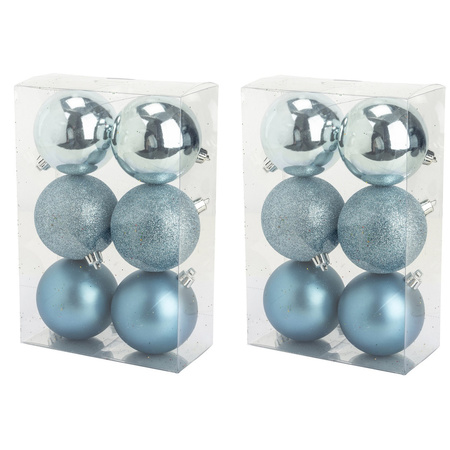 12x stuks kunststof kerstballen ijsblauw 8 cm mat/glans/glitter