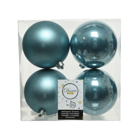 12x stuks kunststof kerstballen ijsblauw (blue dawn) 10 cm glans/mat