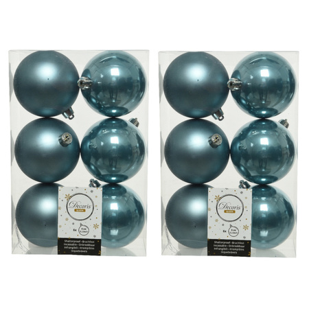 12x stuks kunststof kerstballen ijsblauw (blue dawn) 8 cm glans/mat