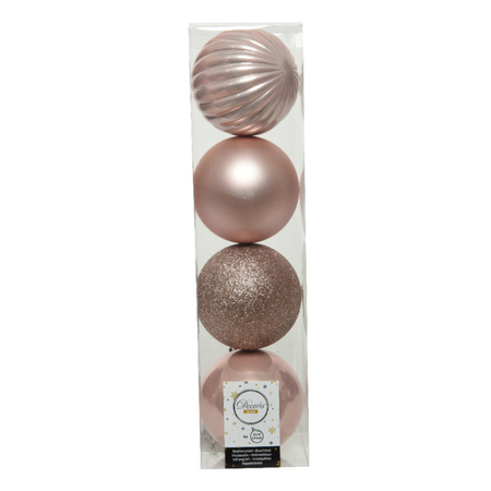 12x stuks kunststof kerstballen lichtroze (blush pink) 10 cm