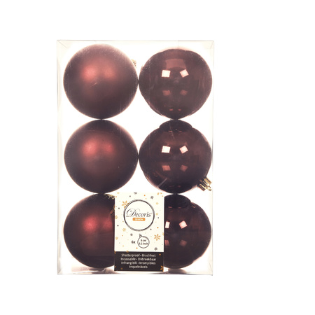 12x stuks kunststof kerstballen mahonie bruin 8 cm glans/mat