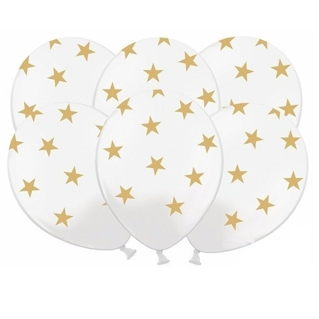 12x pieces White balloons with golden stars