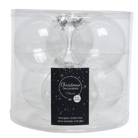 12x Transparante kerstversiering kerstballenset glas 8 cm
