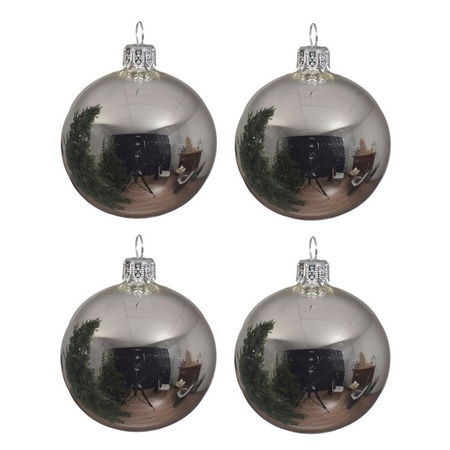 12x Zilveren glazen kerstballen 10 cm glans