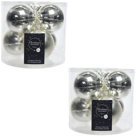 12x Zilveren glazen kerstballen 8 cm glans en mat