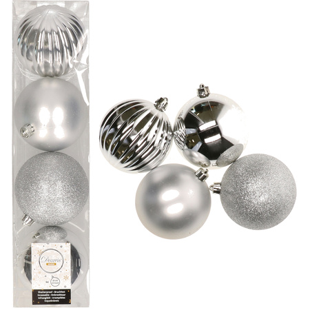 12x Zilveren kerstballen 10 cm kunststof mix