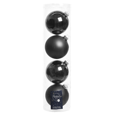 12x Black glass Christmas baubles 10 cm shiny and matte