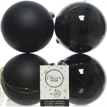 12x Black Christmas baubles 10 cm plastic matte/shiny